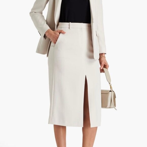 Theory Front Slit Midi Skirt In Triacetate Women Cream Size 10, MSRP: 295$